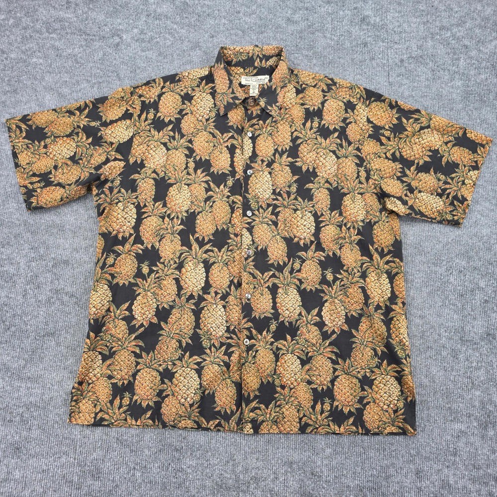 Tori Richard Mens L Pineapple Print Cotton Lawn Button Down Shirt Black Gold USA
